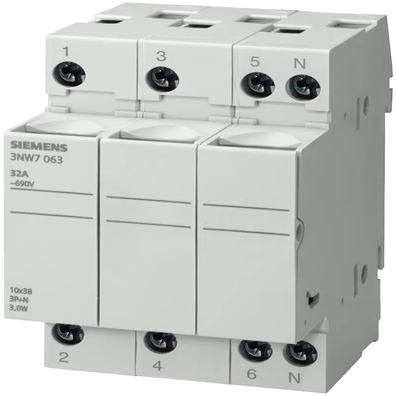 Seccionador Porta Fusíveis 10X38mm 3P+N 32A 3NW7063