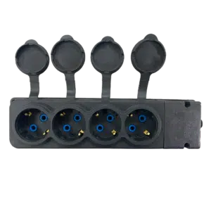 Régua com 4 Tomadas Schuko 2P+T IP44 Pretas 4KMP