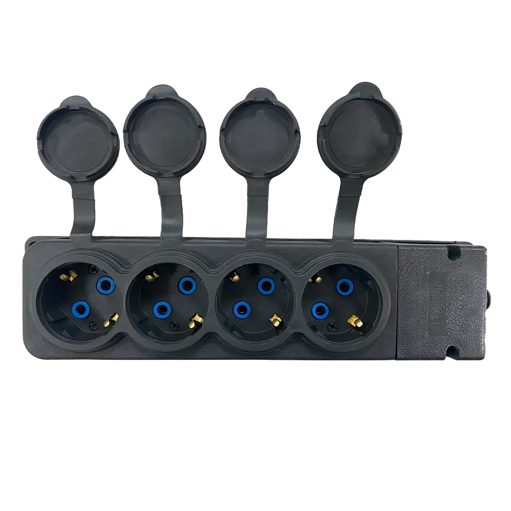 Régua com 4 Tomadas Schuko 2P+T IP44 Pretas 4KMP
