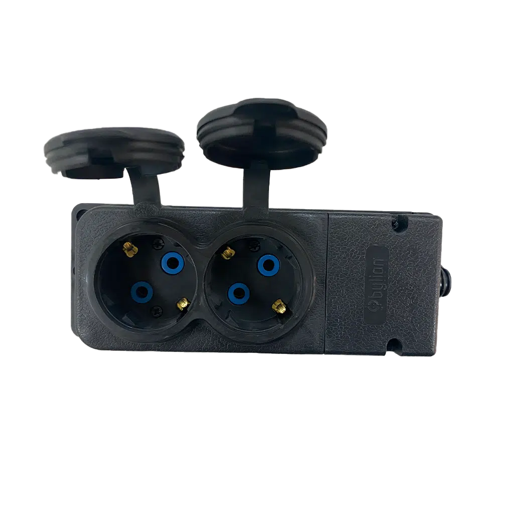 Régua com 2 Tomadas Schuko 2P+T IP44 Pretas 2KMP