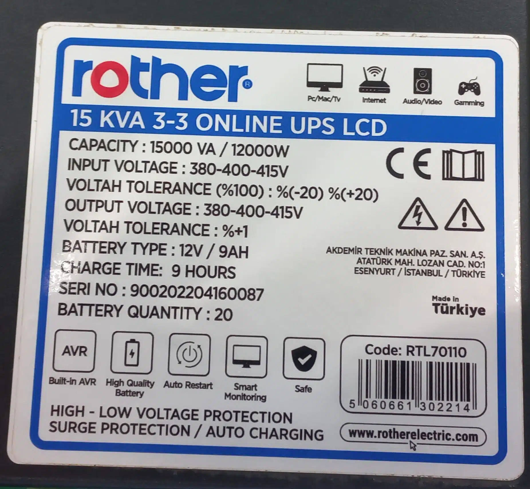 Online  UPS LCD Rother 15KVA - Image 4
